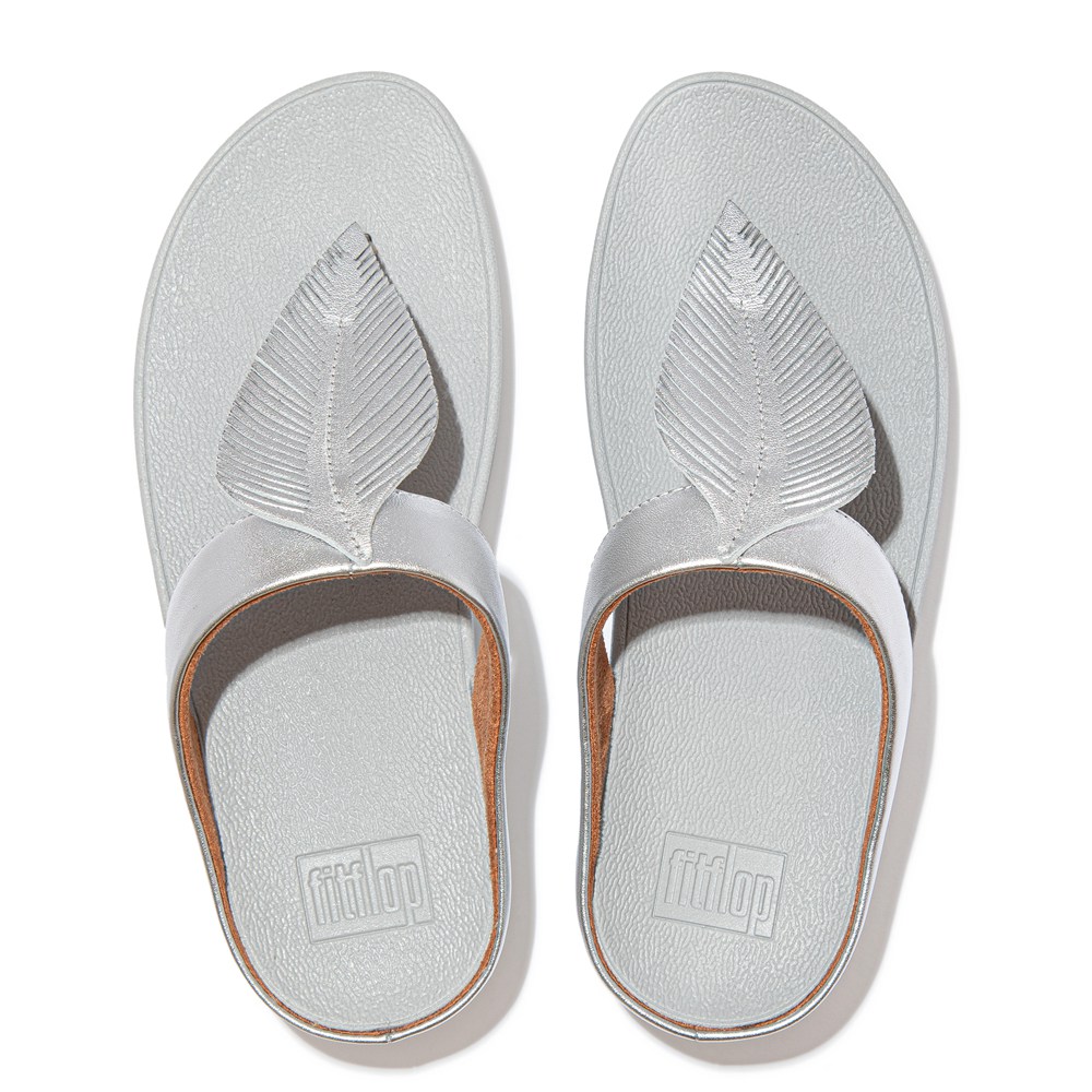 Fitflop Womens Sandals - Fino Feather Metallic Toe-post - Silver - 185-ITBWXA